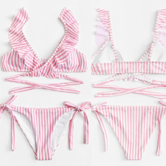 Fierce Broad Other - Pink Ruffle Striped Bikini